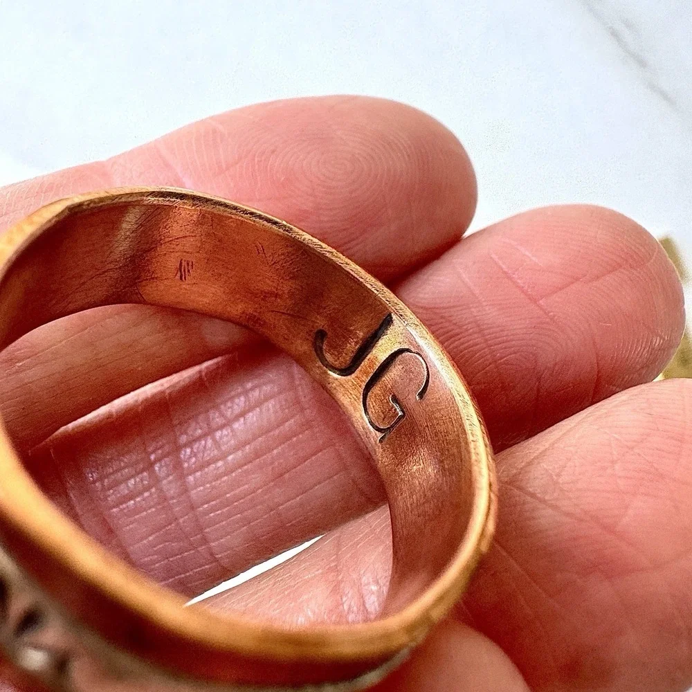 Mens Navajo Sterling Copper Wedding Band Sz 13.5 Ring Signed JG Native American